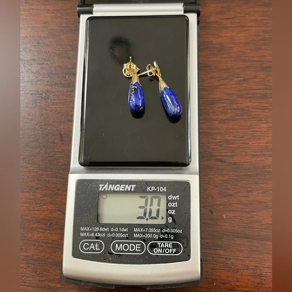 Natural lapis lazuli solid 14K gold drop earrings - Picture 4 of 6